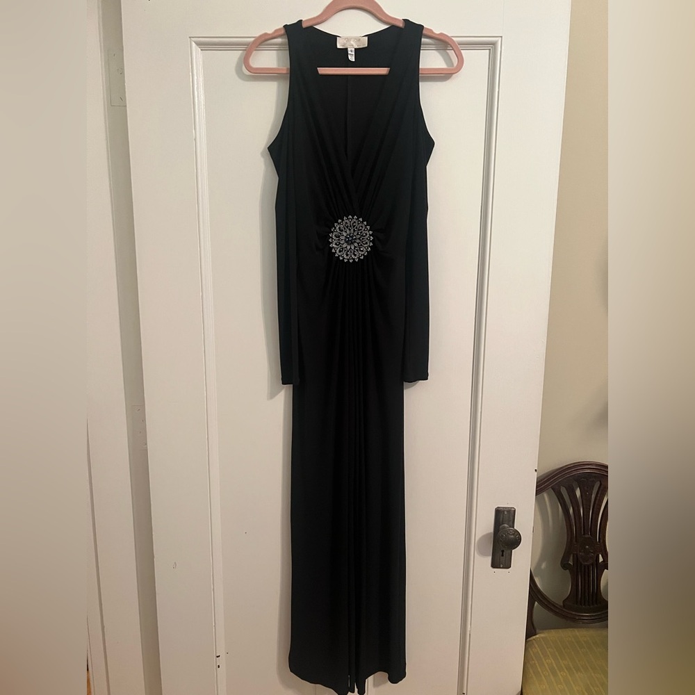 Janine Elegant Black stretchy jumpsuit with Embellished Detail-S